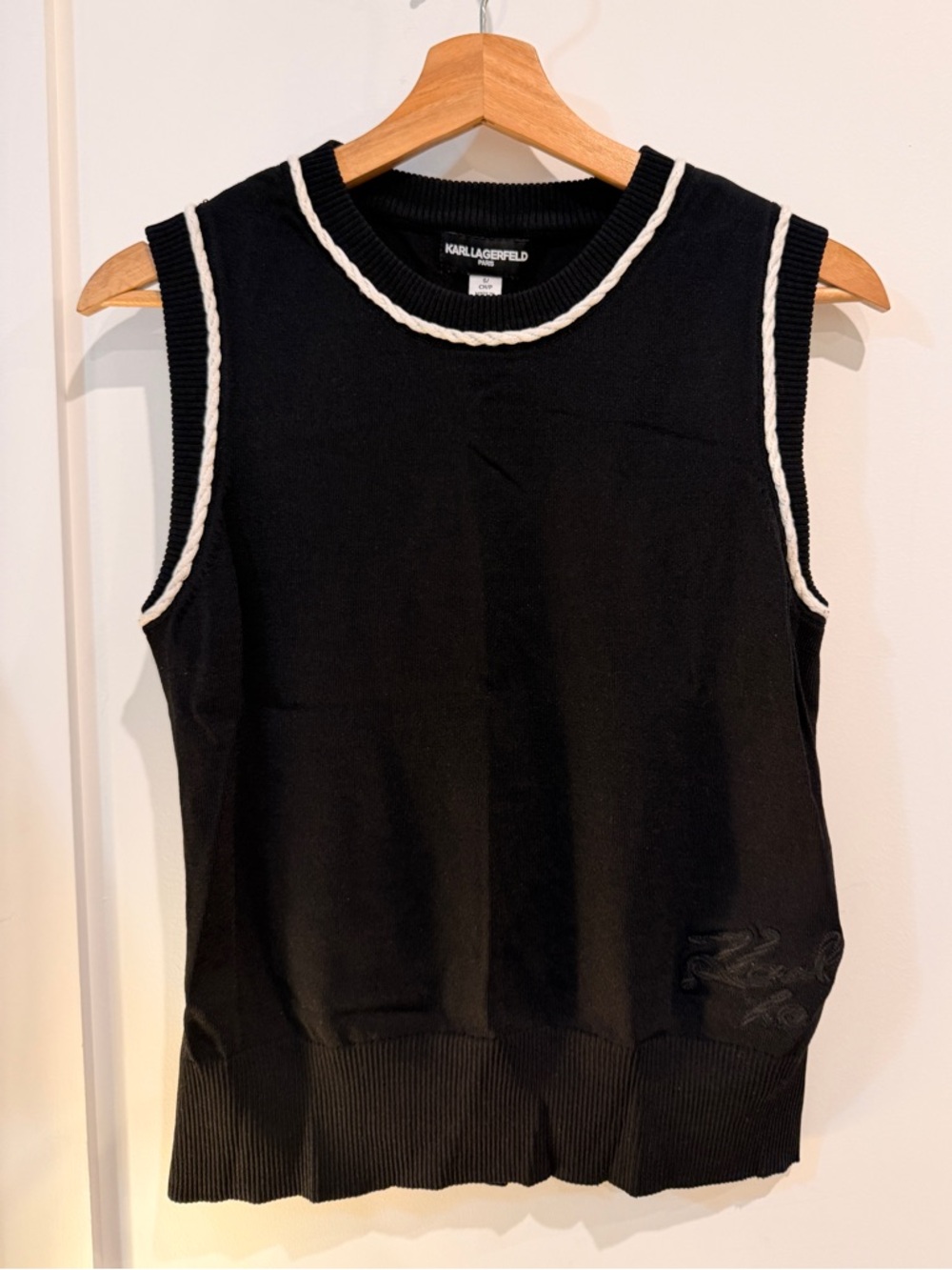 Karl Lagerfeld Black Tank Top with White Piping